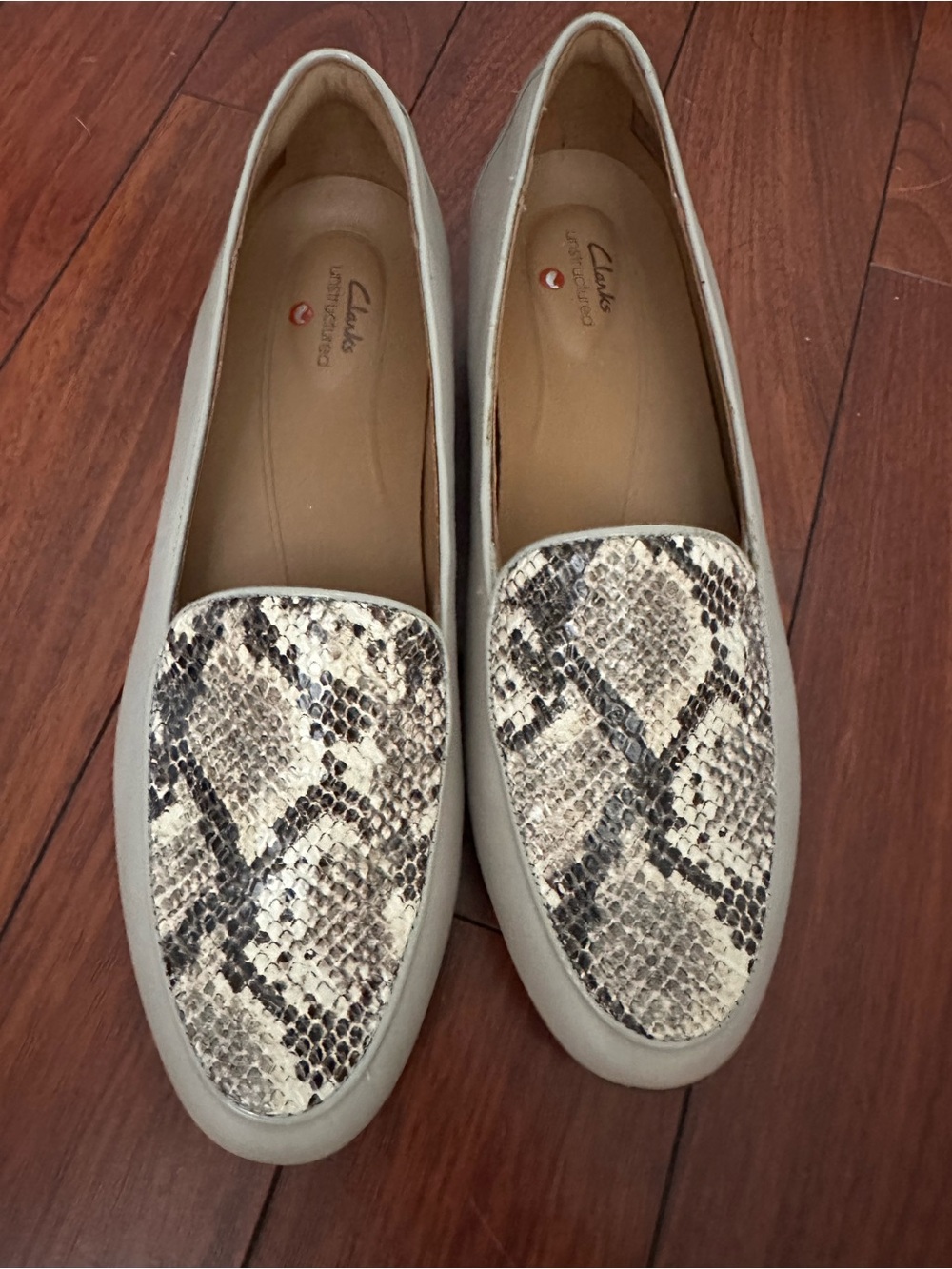 Clarks Women's Beige Loafers with Snakeskin Detail